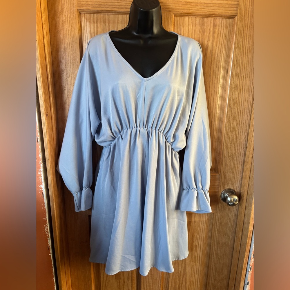 #35 Twik Ballon sleeve blue Dress 28” PTP 14-18” waist